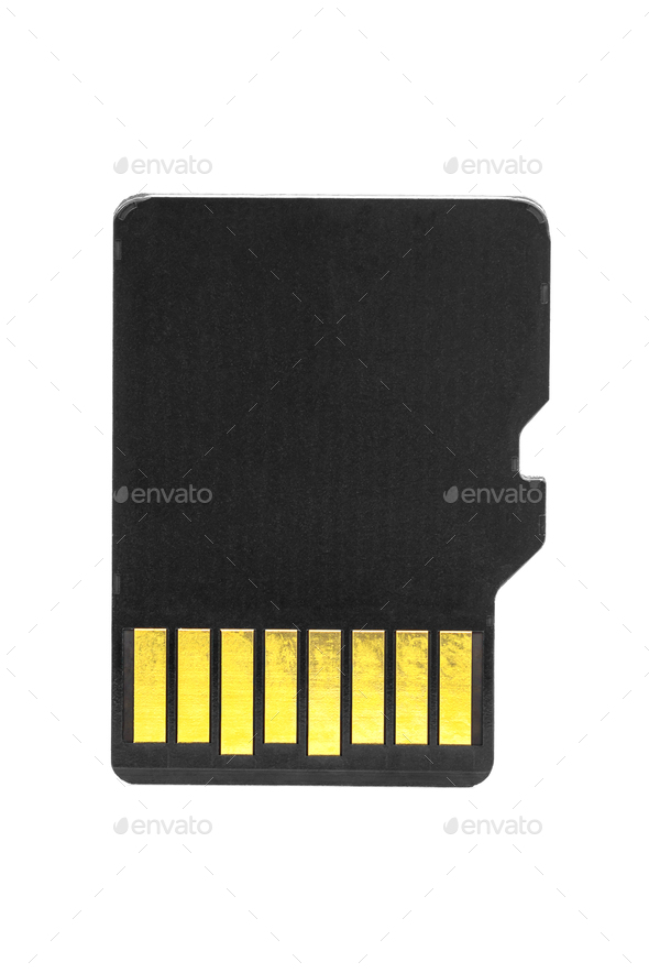 Blank micro SD memory card on white background Stock Photo by mkos83